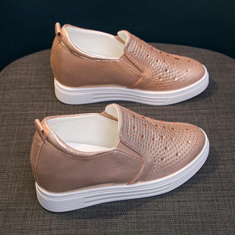 Модные женские кроссовки на платформе со стразами, танкетке, весна-осень 2024, скрытый каблук, дышащая модная обувь, повседневная, простая