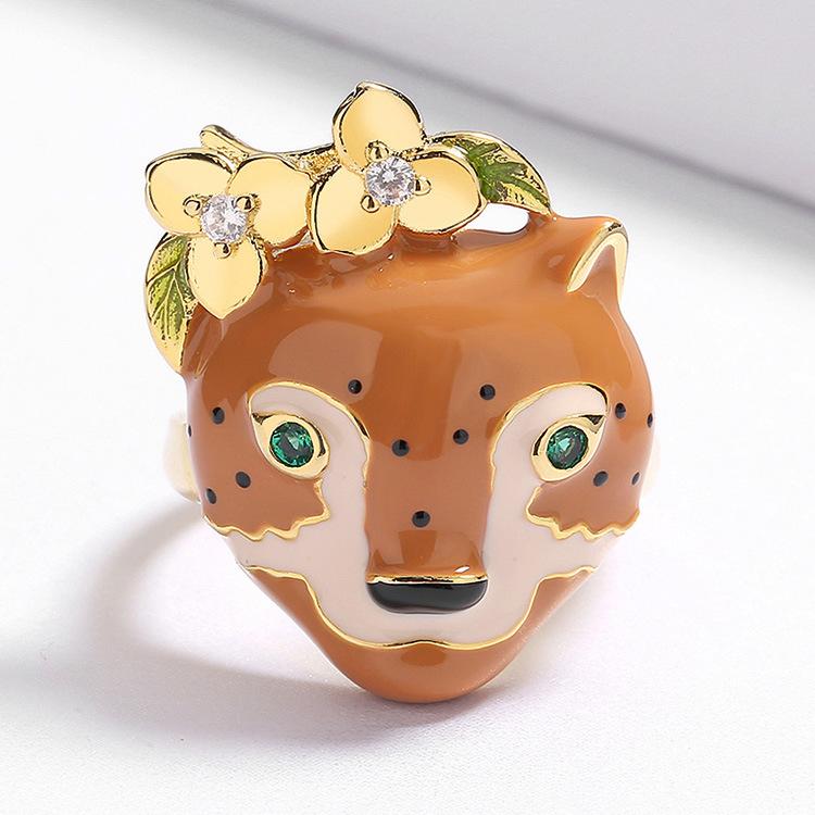 Горячее предложение, милое кольцо с изображением животных, эмалированное цирконие, голова леопарда, милое классное кольцо, модные украшения в виде персонажей мультфильмов