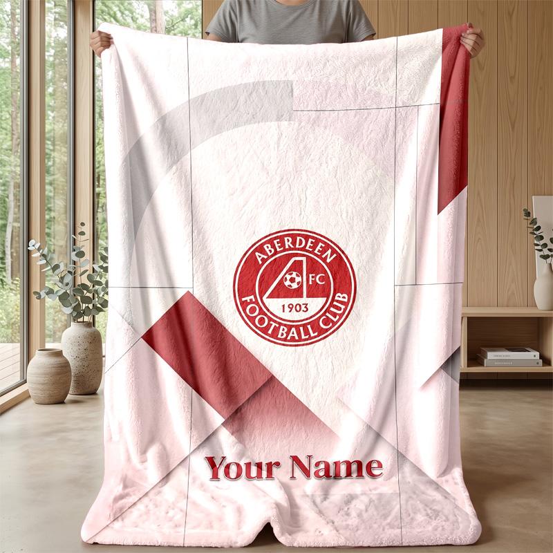 Custom Text Flannel Throw Blanket, Lightweight Cozy Bed Sofa BlanketAberdeen FC