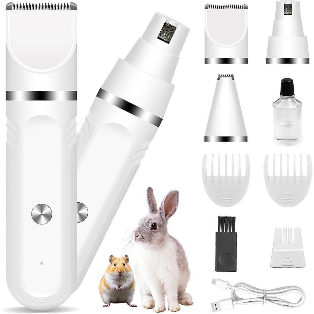 Guinea Pig & Rabbit Grooming Kit 2 in 1 Cordless Hair Clipper & Nail Grinder for Small Animals Low-Noise Rechargeable Nail Clippers Electric