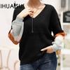 Women's Autumn and Winter Patchwork Loose Knit Sweater Pullover O-Neck Hundred Sweater