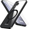 Case + 2 Tempered Glasses for Samsung Galaxy S25, Hybrid Protection with Black Magnetic Ring