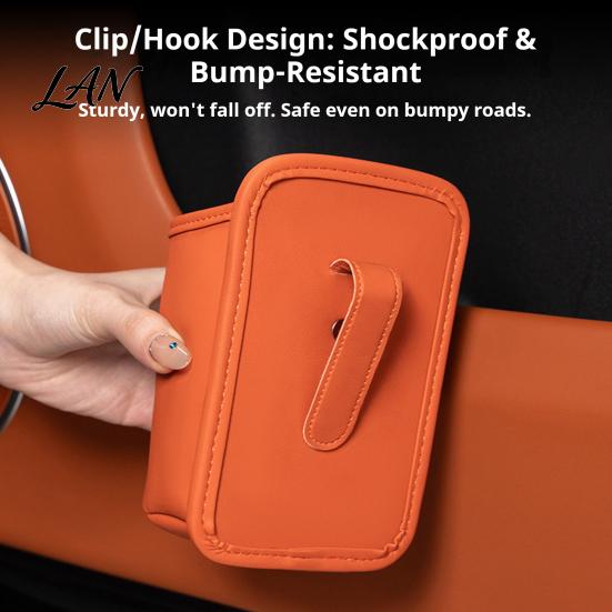 Vehicle Side Storage Bag Faux Leather Car Door Cup Holder, Wide-Mouth Clip Drink Holder for Interior Pocket Back Seat, Door, Headrest Multi-Functional
