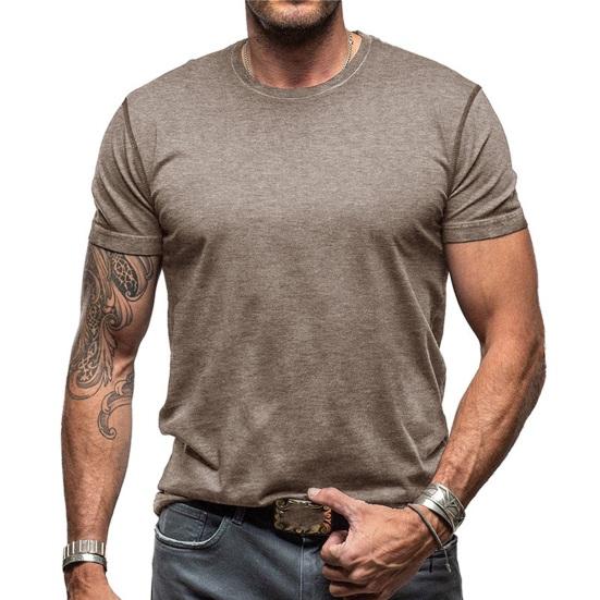 Men's Round Neck T-shirt Cotton Solid Color Short Sleeve Basic Tee Pullover