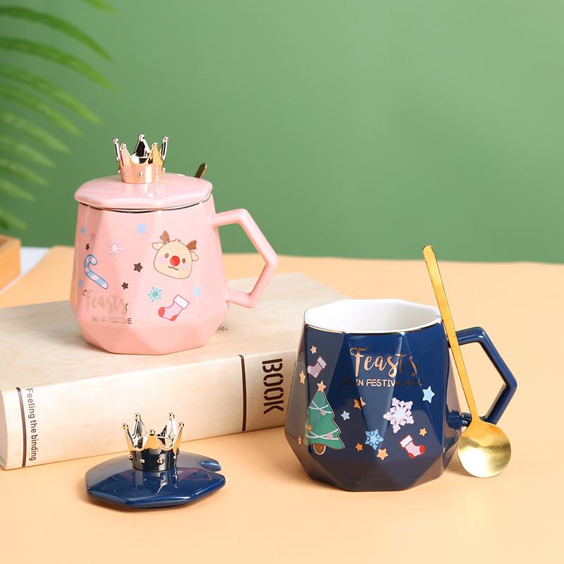 Высокая рождественская чашка креативная керамическая чашка Санта-Клаус кружка рождественский подарок чашка для воды с крышкой ложка чашка