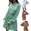 Women Sequined Lace Up Dress O-neck Long Sleeve Short Dress Solid Color