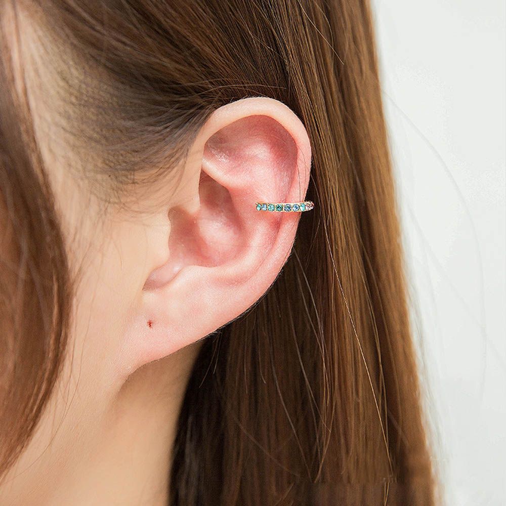 Men Ear Clip No Pierced Turquoise Circle Ear Cuff Rhinestone CZ Cuff Earrings No Piercing Earring