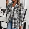 Women Suit Coat Notched Lapel Long Sleeve Single Button Suit Jacket Slim Fit Plaid Print Work Office Outwear