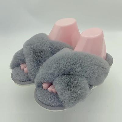 Модные тапочки женские с плюшевой подкладкой «Улыбка», меховые с перекрестными ремешками, домашние шлепанцы, хлопковые с толстой подошвой, пушистые, теплые, для дома