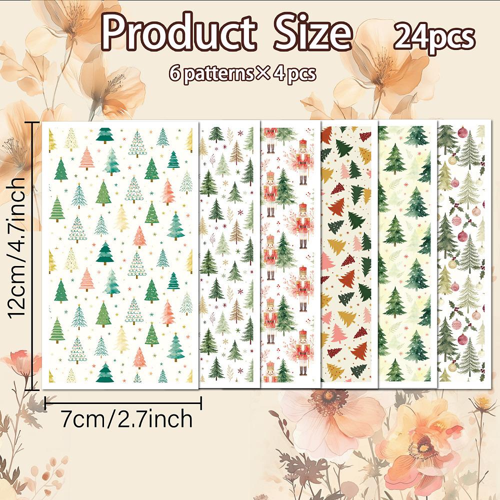 24 Sheets 6 Styles Ceramics Clay Water Transfer Paper Underglaze Transfer Decals for DIY Earrings Pendants Hair Clip Christmas Tree 12x7cm