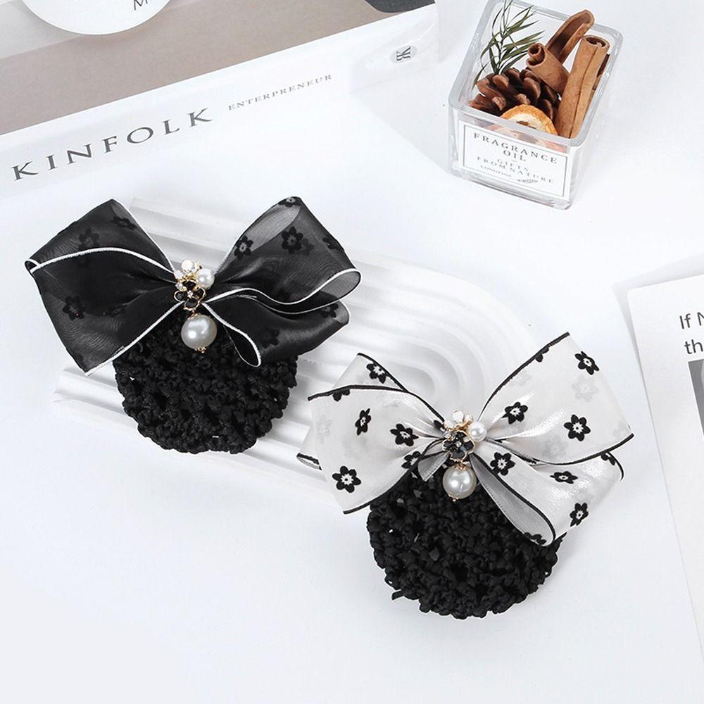 Nurse Mesh Hair Net Hairgrips Cover Net Women Spring Clips Korean Bun Snood Bowknot Hair Bun Cover