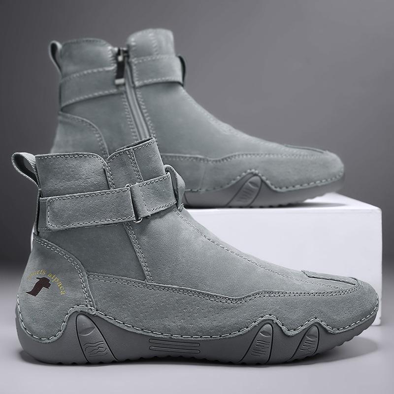 Хит продаж, высокие ботинки Мартин большого размера на осень и зиму, мужские повседневные ботинки из свиной кожи на молнии