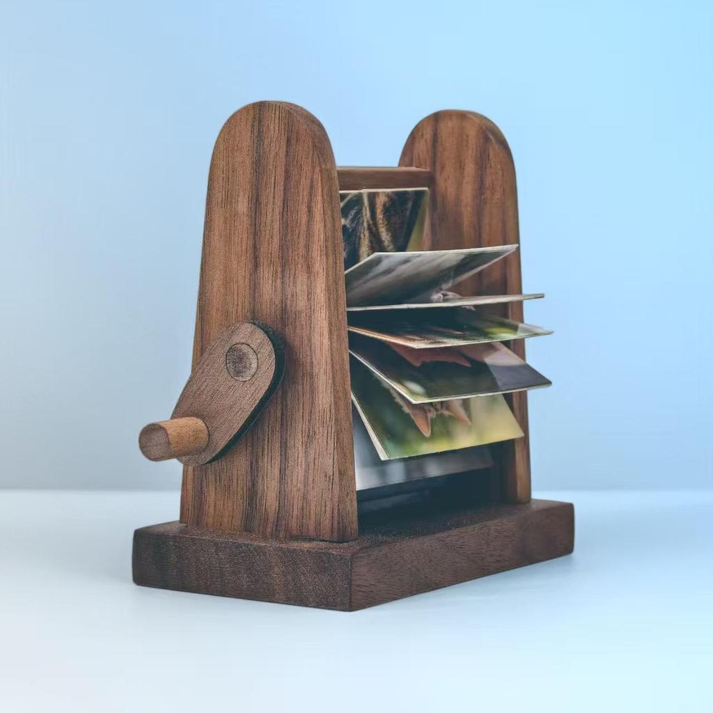 Custom Wooden Hand-Crank Flip-Page Photo Album for Couples - Wedding & Family Gift in Wooden Box