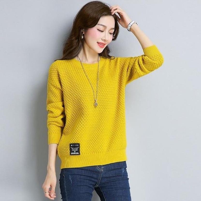 Осень и Зима Женский Пуловер Круглый Вырез Однотонный Свитер Вязаный Свитер С Длинным Рукавом для Женщин