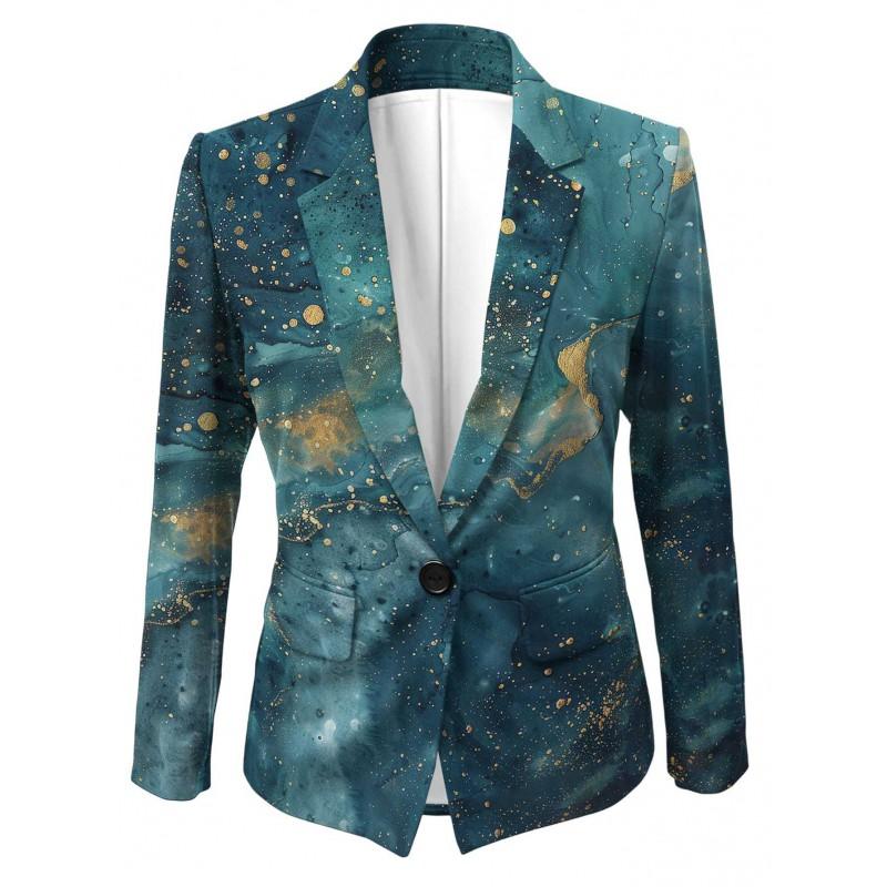 Womens Gradient Starry Sky Print Blazer Slim Fit Business Casual Jacket With Notched Lapel Single Button