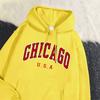 Повседневная женская толстовка с капюшоном Chicago Usa City Letter Graphic Printing Pullover Флисовая удобная толстовка с карманами Осенняя уличная одежда