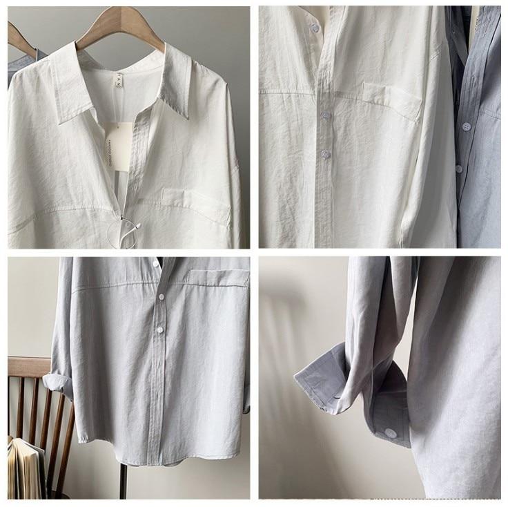 Минималистичные свободные белые рубашки для женщин, однотонные винтажные рубашки с отложным воротником