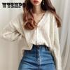 Autumn and Winter Sweater Women's French Top Coat Women's Autumn Hollow Top Loose Knitted Cardigan