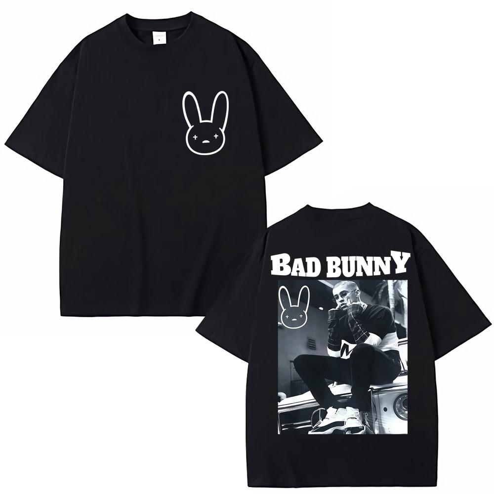 Рэпер BAD BUNNY Винтажная футболка Мужская Женская Хип-хоп Мода Высококачественные Футболки Свободного кроя Хлопковые Футболки Уличная мода Подарки