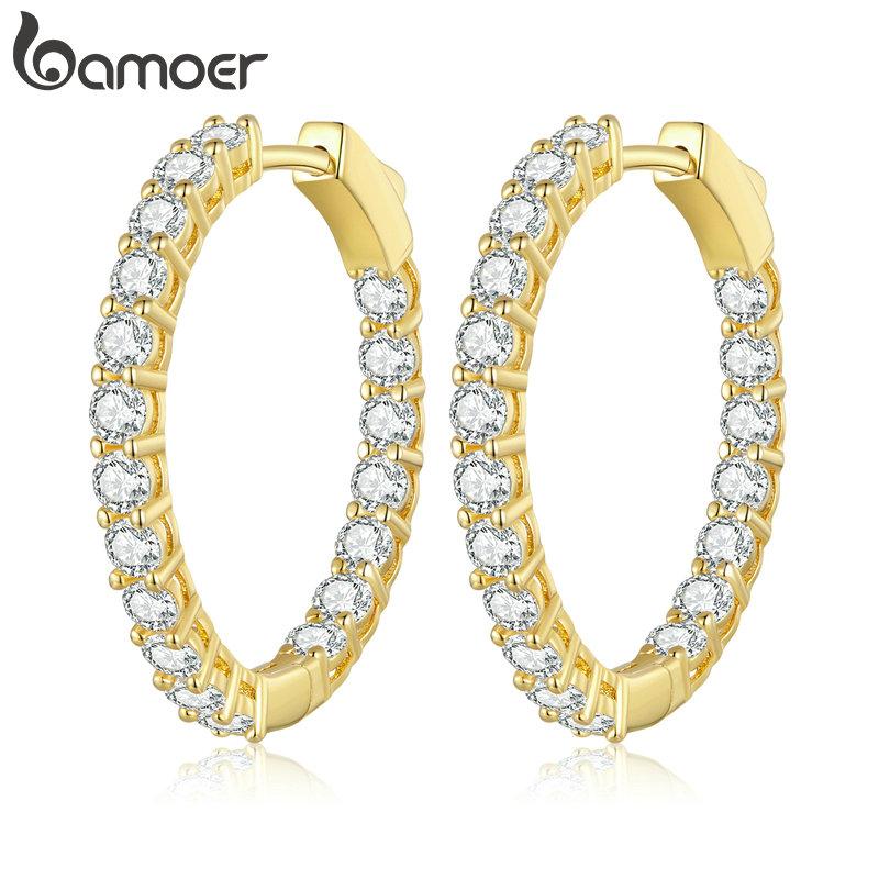 BAMOER Classic New Silver Color Round Circle Luminous Cubic Zirconia Stud Earrings