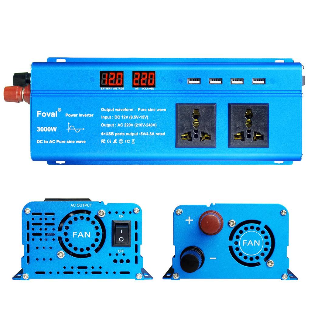 3000W (Вершина горы) DC 12V в AC 230V напряжение 1500W номинальная мощность чистый синусоидальный инвертор 4 x 5V 2.4A USB порты для кемпинга дома автономные солнечные системы