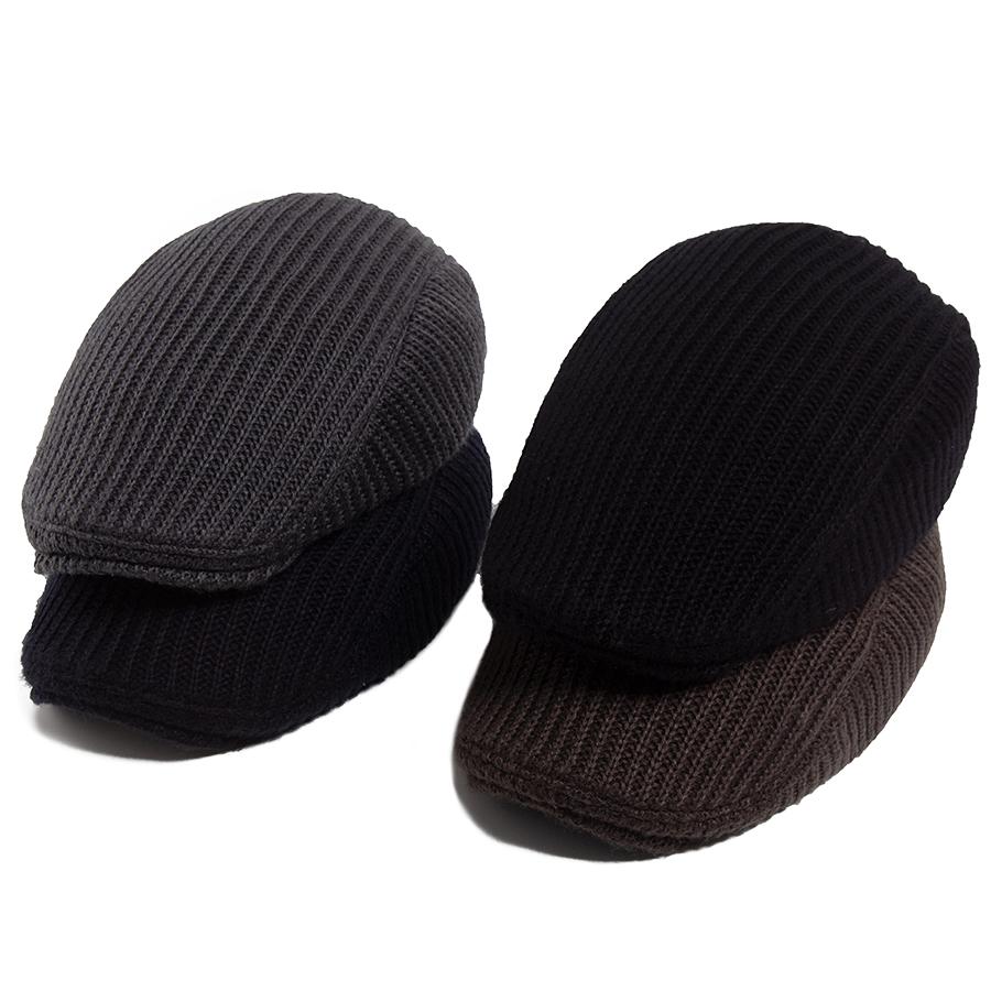 Men Knited Berets With Earflaps Autumn Winter Thickened Warm Newsboy Cap Fashion Casual Crochet Flat Hats Big Head Circumference