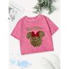 Y2K Cotton Crop Tops Womens Leopard Print Bow Mouse Prints Washed T-Shirts Regular Fit Streetwear Street Clothes