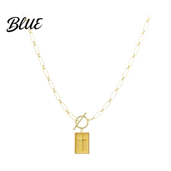Faith Symbol Necklace Women Cross Pendant 16" Paperclip Chain Trendy