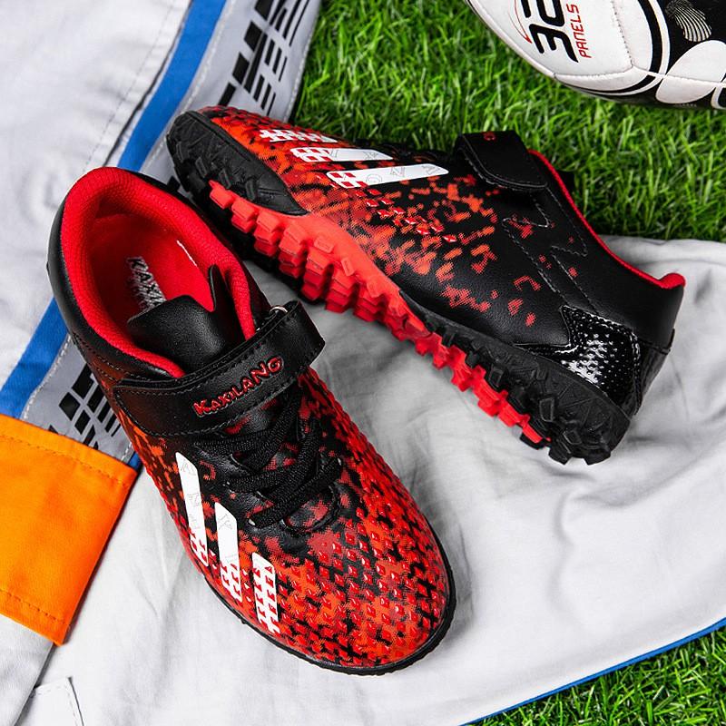 Youth Soccer Cleats Kids Boys Girls Low-Cut TF Rubber Sole Non-Slip Training Shoes With Hook-and-Loop