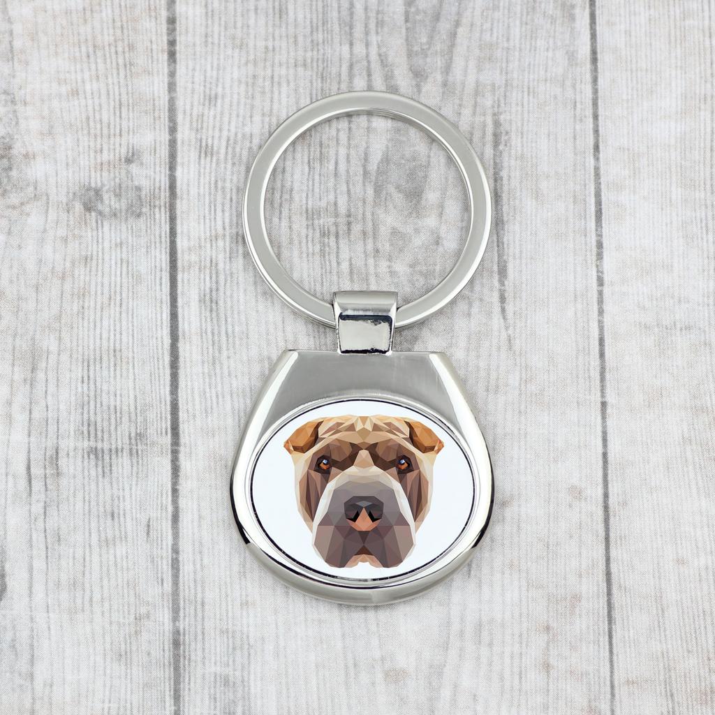 Шарпей - геометрический брелок с фотографией и надписью Art-Dog