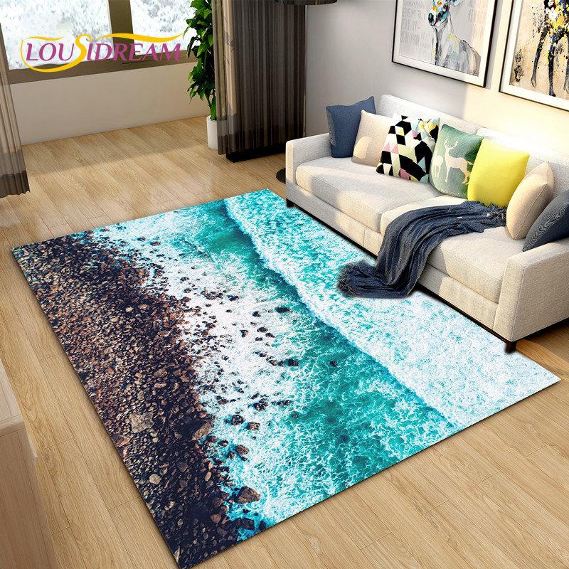 3D коврик с океаном, морской водой, пляжем, водным пейзажем, коврик для гостиной, спальни, дивана, коврик для двери, детский нескользящий напольный коврик