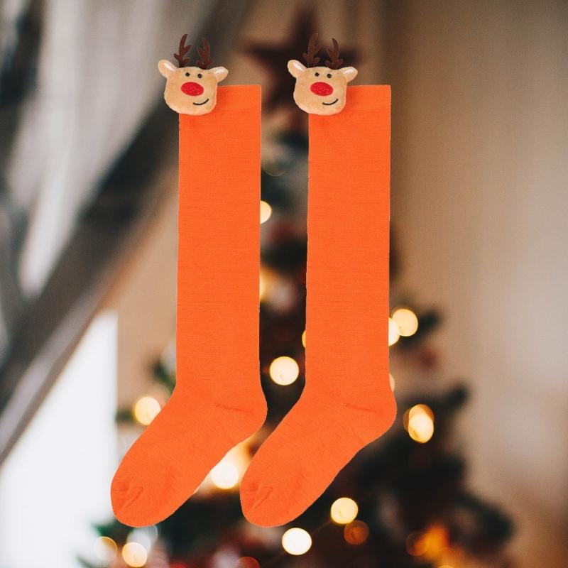 Женские длинные полосатые носки выше колена, чулки до бедра, милые рождественские носки с оленями выше колена для женщин, косплей, вечеринка