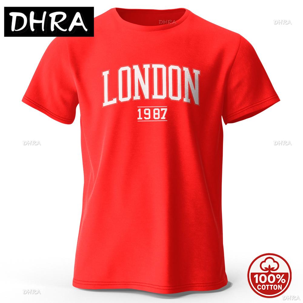 Unisex London 1987 Vintage Tshirt Sport Soft 100cotton Print Oversized Tees Sportswear 2026 Summer Oneck Breathable Casual Tops