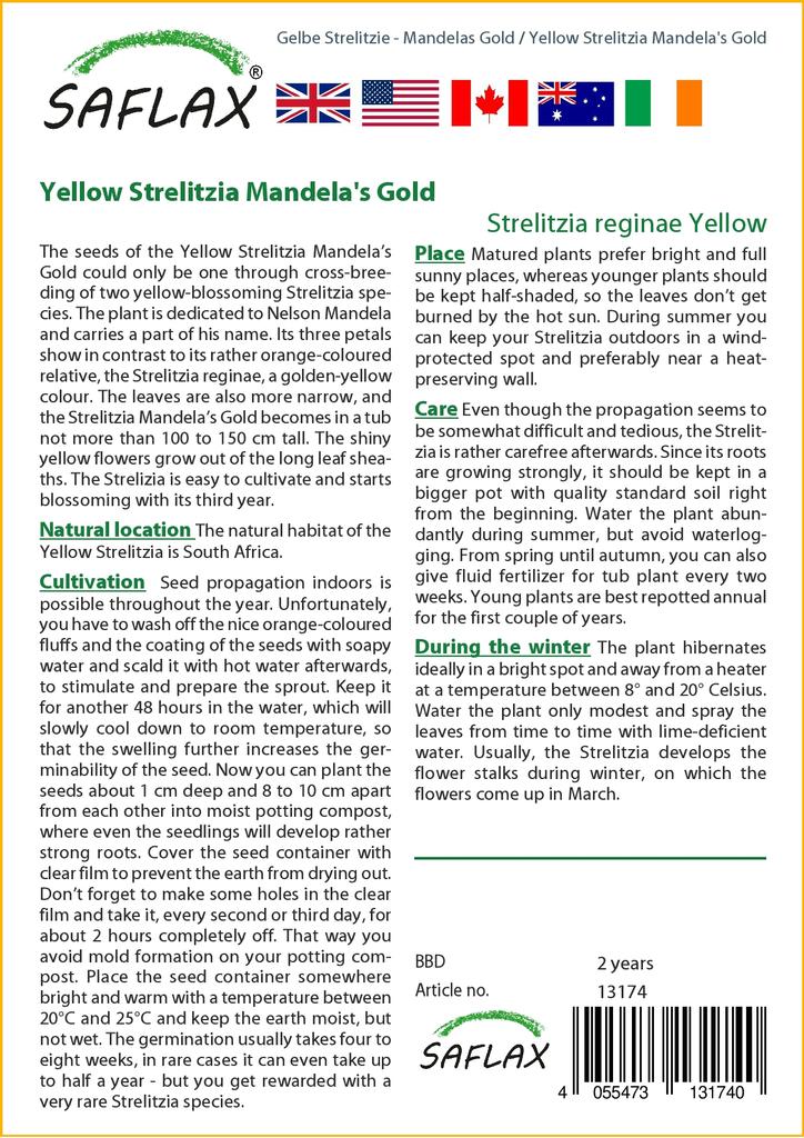 SAFLAX Желтая Strelitzia Mandela's Gold - 4 семени - Strelitzia reginae Yellow