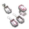 Natural Pink Kunzite Gemstone Handmade 925 Sterling Silver Jewelry Set P5r71