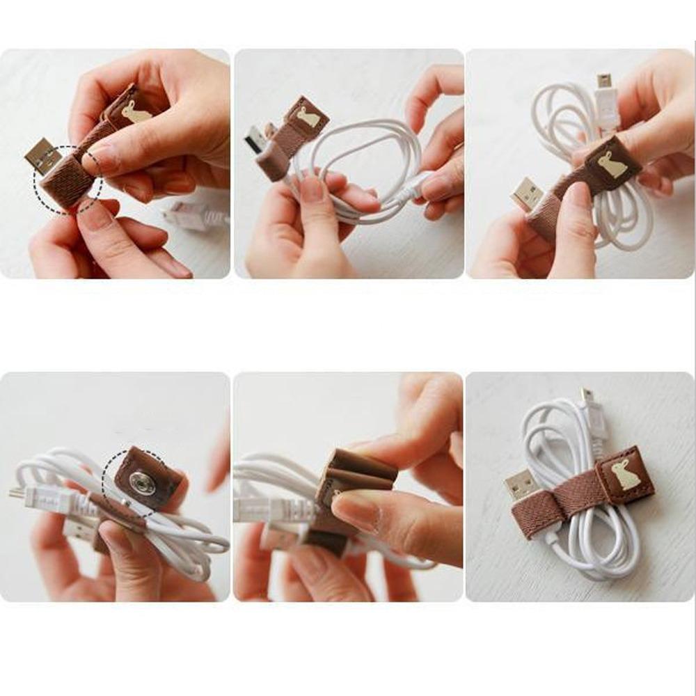 Cord Management Cord Winder Buckle Holder Storage Leather Cable Winder Vintage Cartoon Data Cable Organizers Desktop
