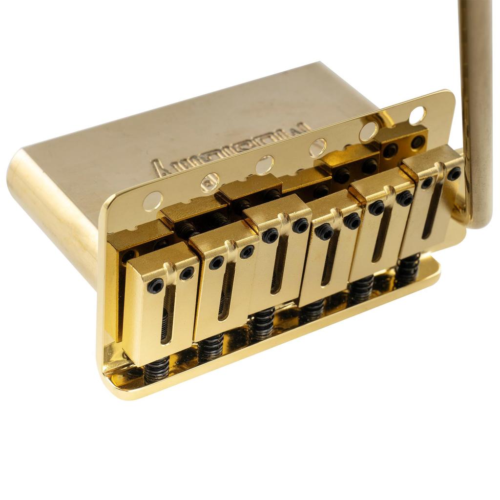 Musiclily Ultra Pitch ST Tremolo Bridge with Modern Brass Saddles and 42mm Brass Blocks for Strat Electric Gold 11.2mm 6-Point Guitars,