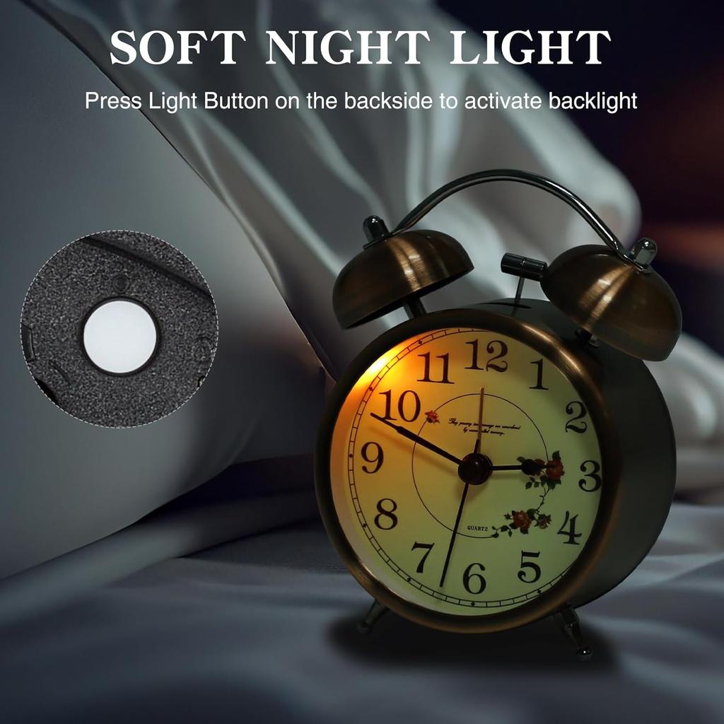 Ретро звонок громкий будильник тихие не тикающие часы старомодные прикроватные часы с ночником для крепко спящих