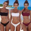 Женский купальный костюм, комплект, сексуальный бюстгальтер с подкладкой пуш-ап, стринги с низкой талией, однотонный комплект бикини, треугольный купальник, танкини