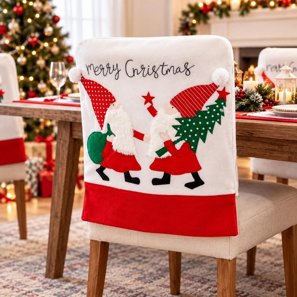 Soft Santa Claus Backrest Covers Cartoon Xmas Dinner Chair Seat Cover Chair Back Cover Restaurant