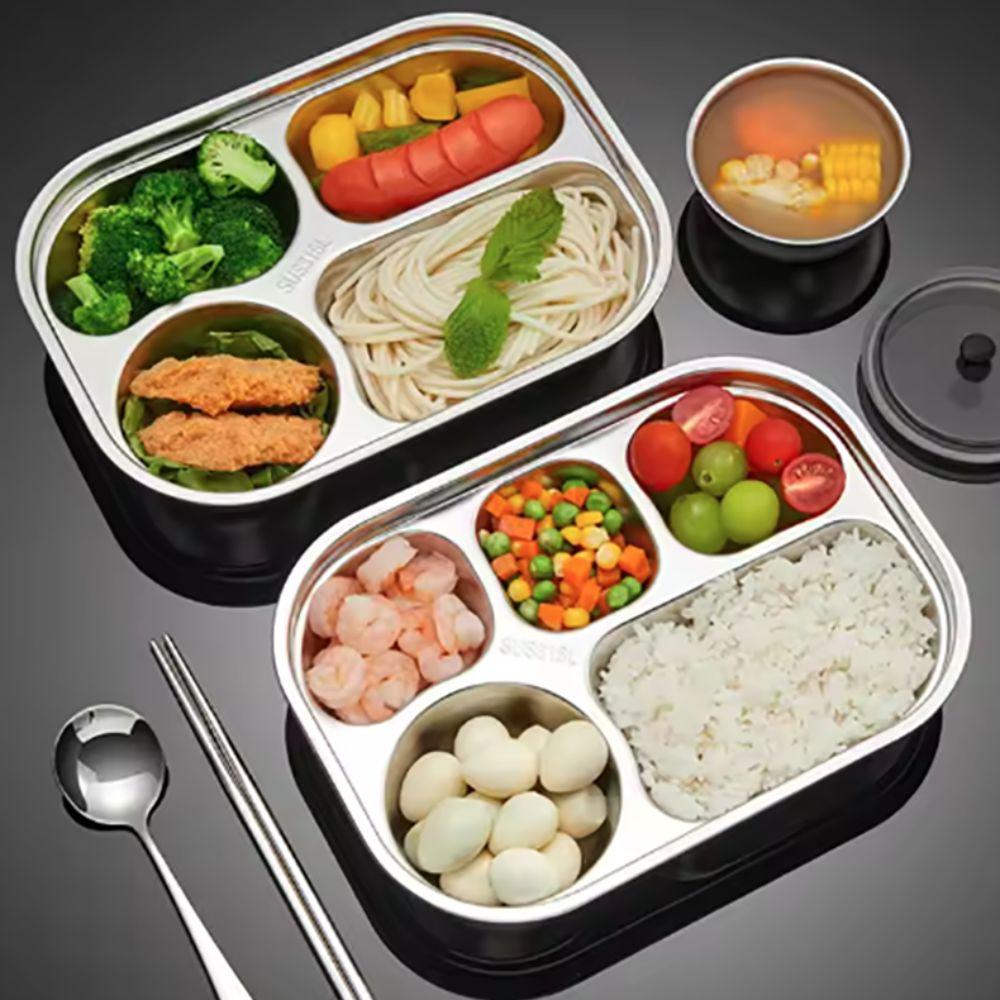 304 Stainless Steel Divided Dinner Plate 4/5-Compartments School Food Plate Kindergarten