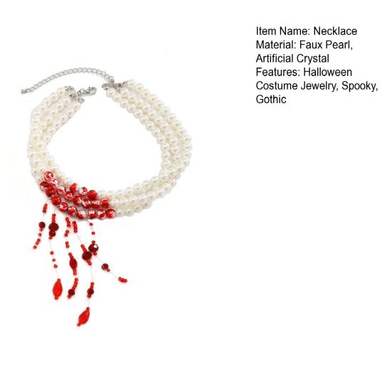 Готическое ожерелье Ожерелье с подвесками в виде капель крови Жемчужное 3-слойное ожерелье-чокер с бисерной кисточкой для Хэллоуина, вечеринок в стиле хоррор, ролевых игр
