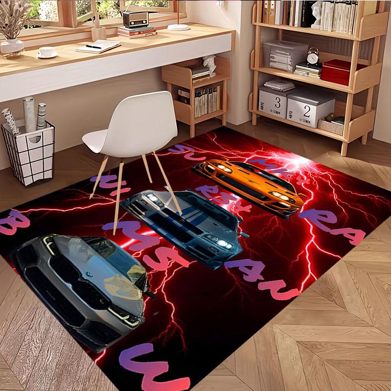 Fast & Furious Print Rug, Washable Floor Carpet, For Entryway Dorm Laundry Room Office Study, Home Decor Birthday Christmas Gift