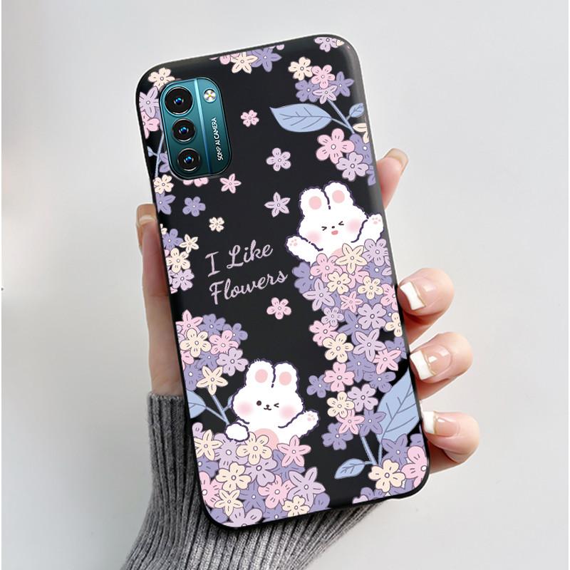 Чехол для Nokia G21 G11 Plus Милый Мультяшный Кролик с Сердечком Черный Мягкий Чехол из ТПУ Силикона Для NokiaG21 G 11 G11Plus Бампер Чехол для Телефона
