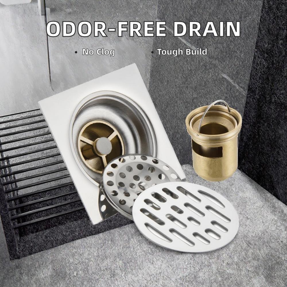 Stainless Steel Square 4 Inch Modern Polished Strainer Bathroom Balcony Sewer Anti-clogging Thickened Floor Drain Faucet Push