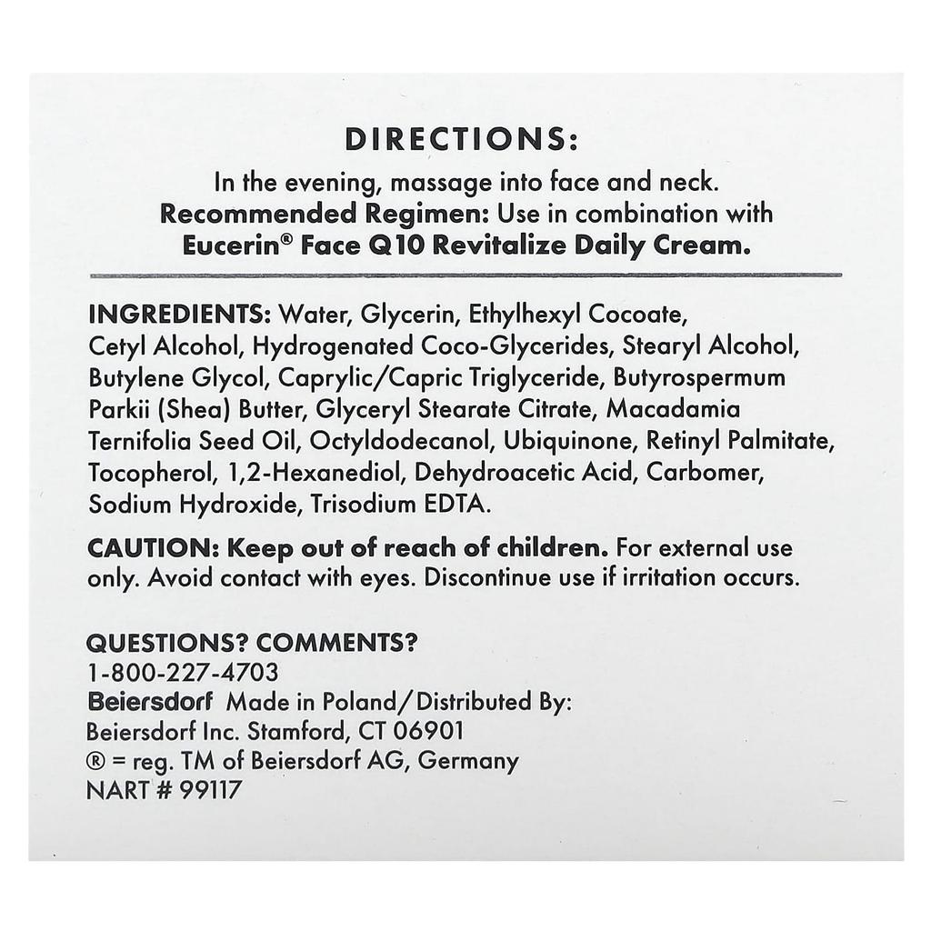 Face, Q10 Revitalize, Night Cream, Fragrance Free, 48G(1.7Fl Oz)