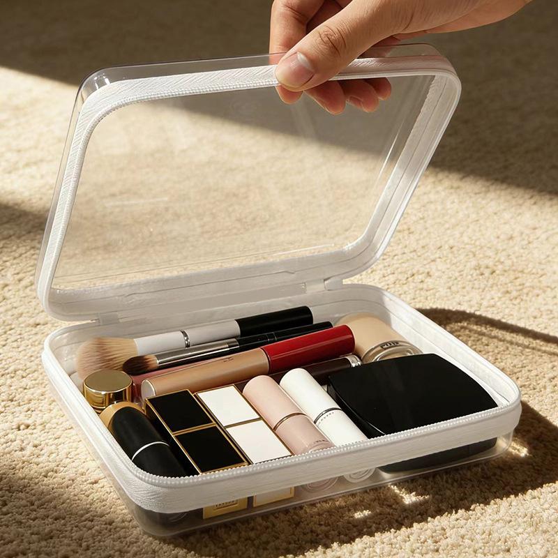 Waterproof Transparent Hard-shell Cosmetic Storage Bag Zippered Clear Pouch for Travel Outdoor Toiletries Organizer