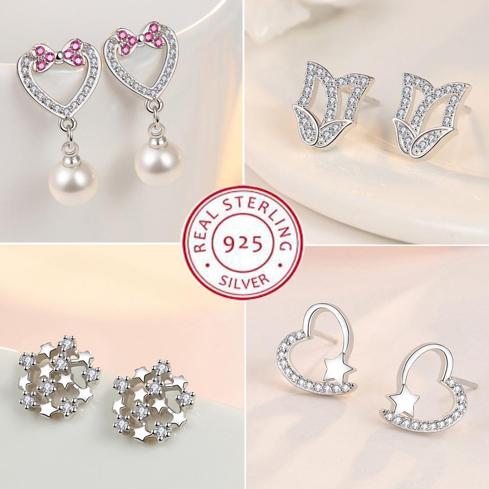 925 Sterling Silver Earrings for Women Original Charm Double Hoop Earrings Pave CZ Fine Engagement Anniversary Jewelry E335