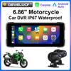 6,86-дюймовый автомобильный видеорегистратор для мотоцикла, GPS-навигация, IPX7, водонепроницаемый, беспроводной, Carplay, Android Auto, Bluetooth, экран дисплея, Moto Monitor