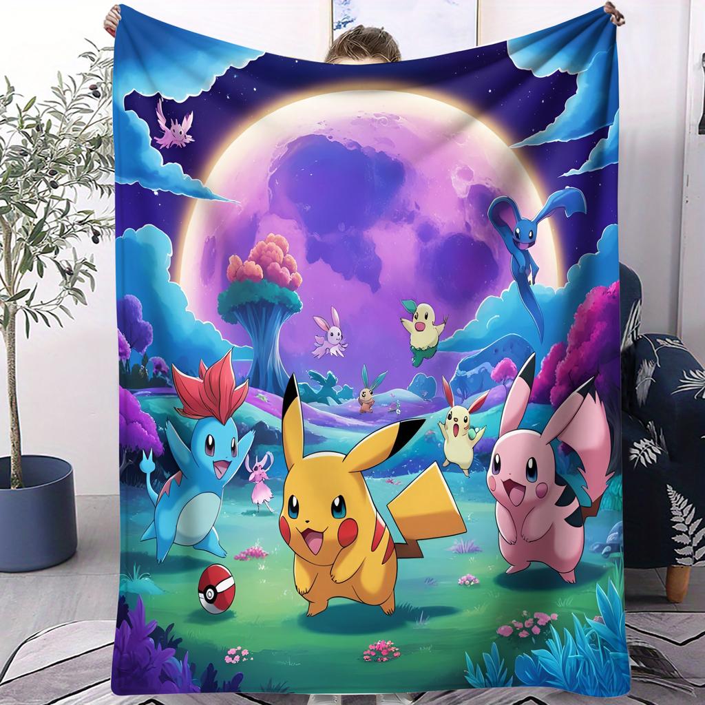Durable Eevee Pokemon Printed Small Cover Air Conditioning Blanket Suitable For Beds Sofas Cars Offices Nap Fan Gift All Seasons